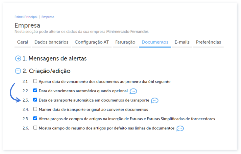 Preenchimento automático da data e hora de transporte.